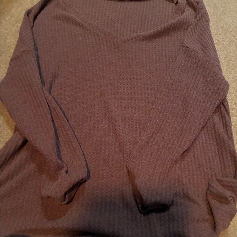 SHEIN Waffle Knit Long Sleeve Top in Mauve